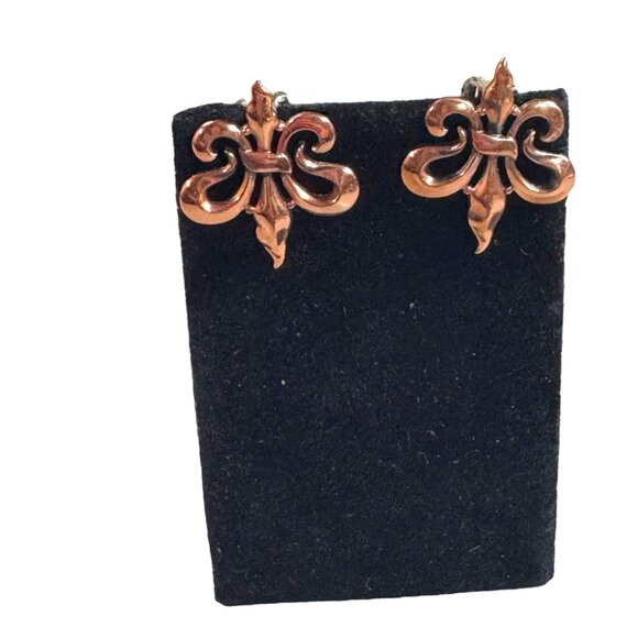 Vintage Renoir Copper Fleur-De-Lis Clip-On Earrings MCM Retro Mid Century - Picture 2 of 6